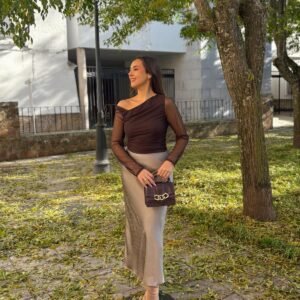 FALDA SATÉN CON RAYAS